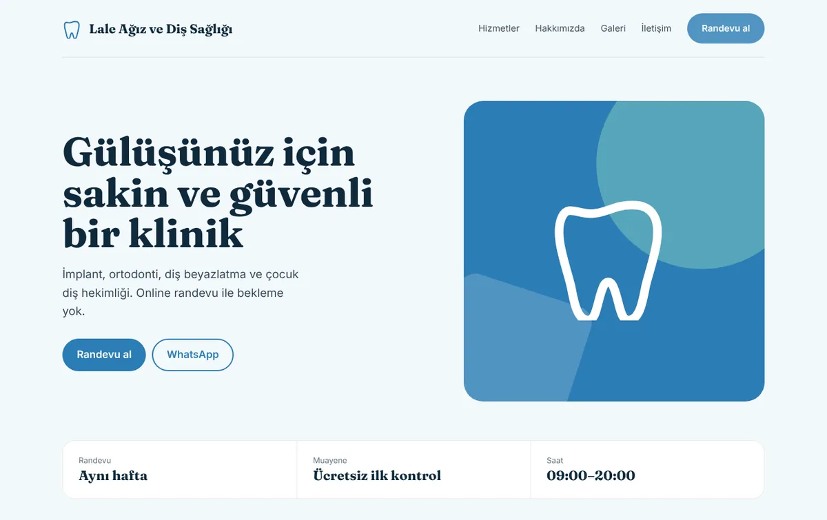 Diş kliniği için örnek web sitesi tasarımı