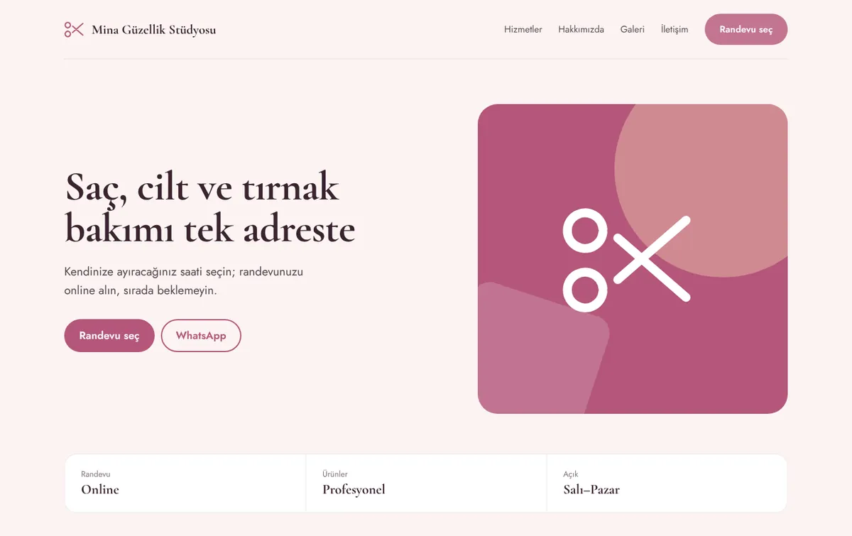 Güzellik salonu için örnek web sitesi tasarımı