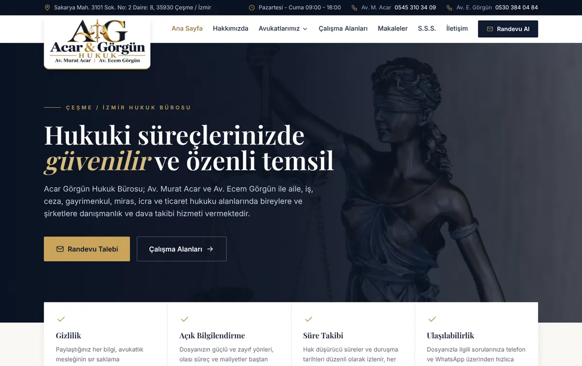 Acar Görgün Hukuk web sitesi anasayfası