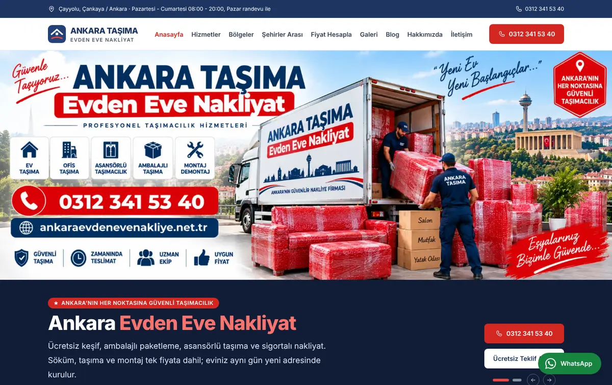Ankara Taşıma web sitesi anasayfası